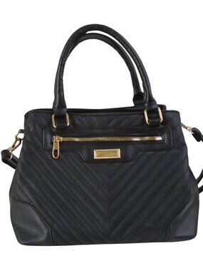 Black Faux Leather Women's Bag Adjustable Strap Double Compartments